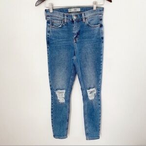 Topshop Moto High Rise Ankle Length Distressed Knees Skinny Jeans Size 26 Waist
